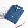 Modern Blauw Comfortabel Denim Shirt Met Lange Mouwen Voor Heren